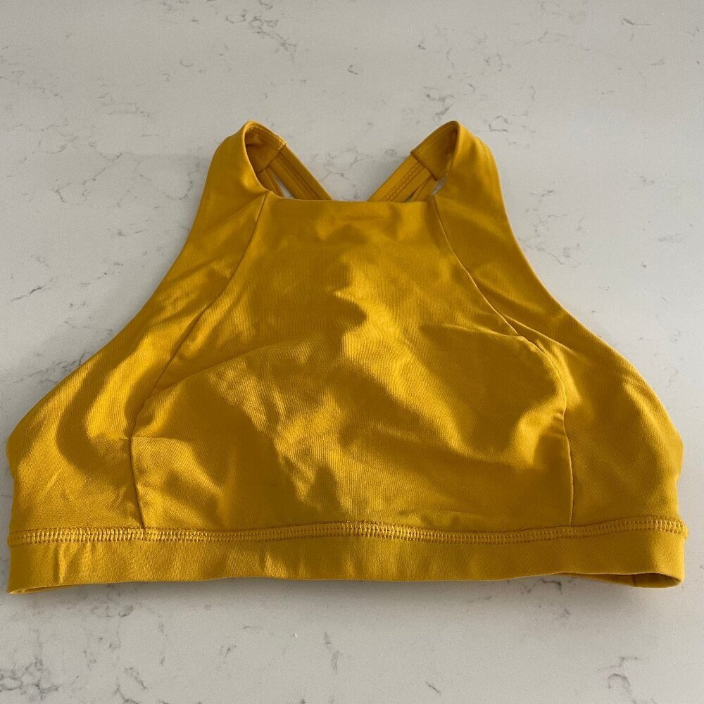 Lululemon Free To Be Serene Hi Neck Lt Support Yoga Sports Bra Honey Lemon Sz 4